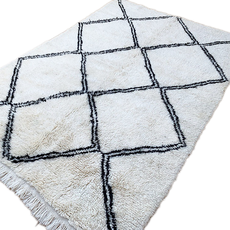 Moroccan custom rug from Beni Ourain, Wool and Thread, White