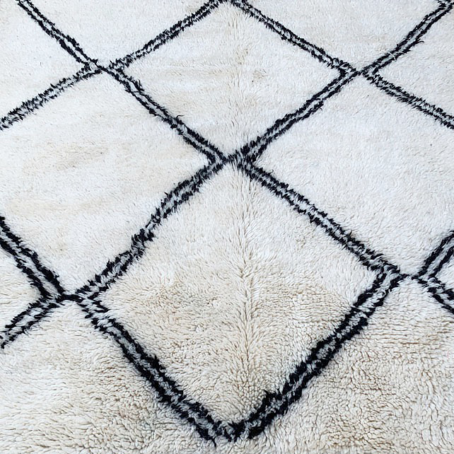 Moroccan custom rug from Beni Ourain, Wool and Thread, White