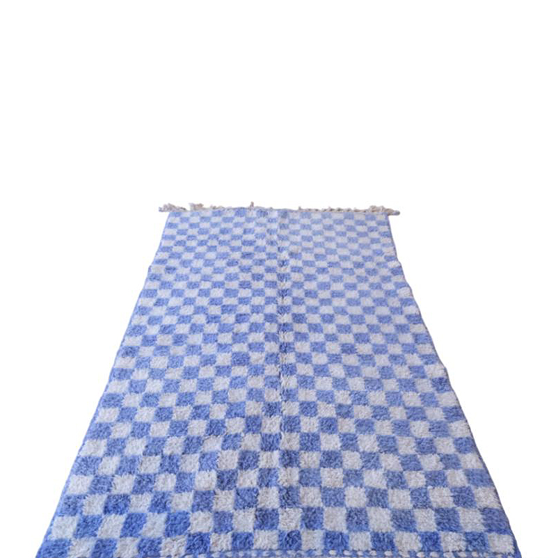 Moroccan custom rug from Beni Ourain, Wool and Thread, Blue