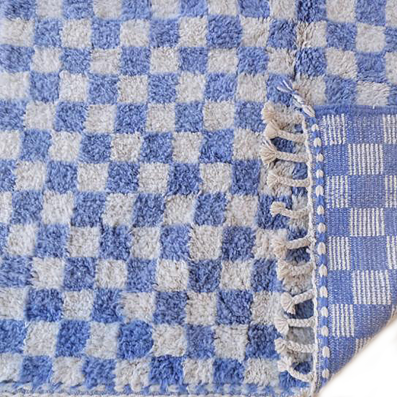 Moroccan custom rug from Beni Ourain, Wool and Thread, Blue