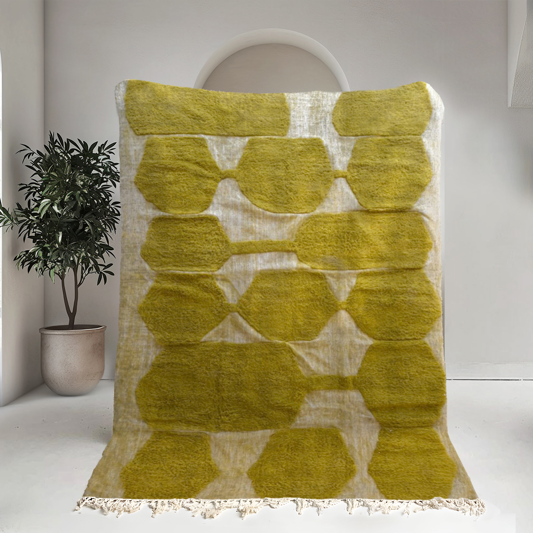Moroccan custom rug from Beni Ourain, Wool and Thread, Green
