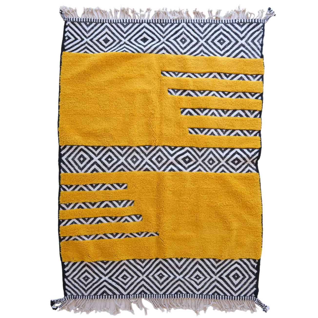 Moroccan custom rug from Beni Ourain, Wool and Thread, Yellow