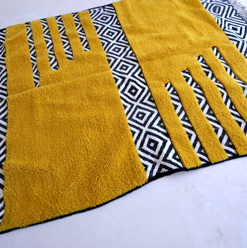 Moroccan custom rug from Beni Ourain, Wool and Thread, Yellow