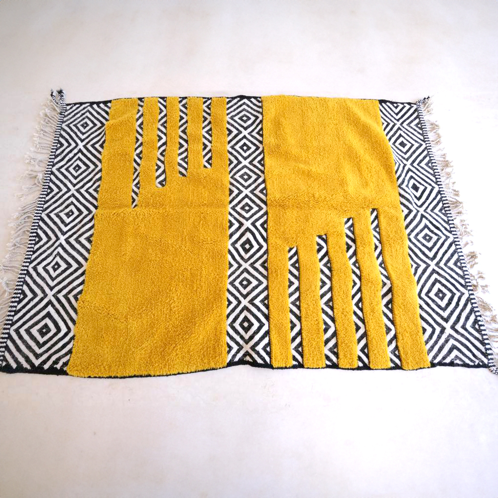 Moroccan custom rug from Beni Ourain, Wool and Thread, Yellow