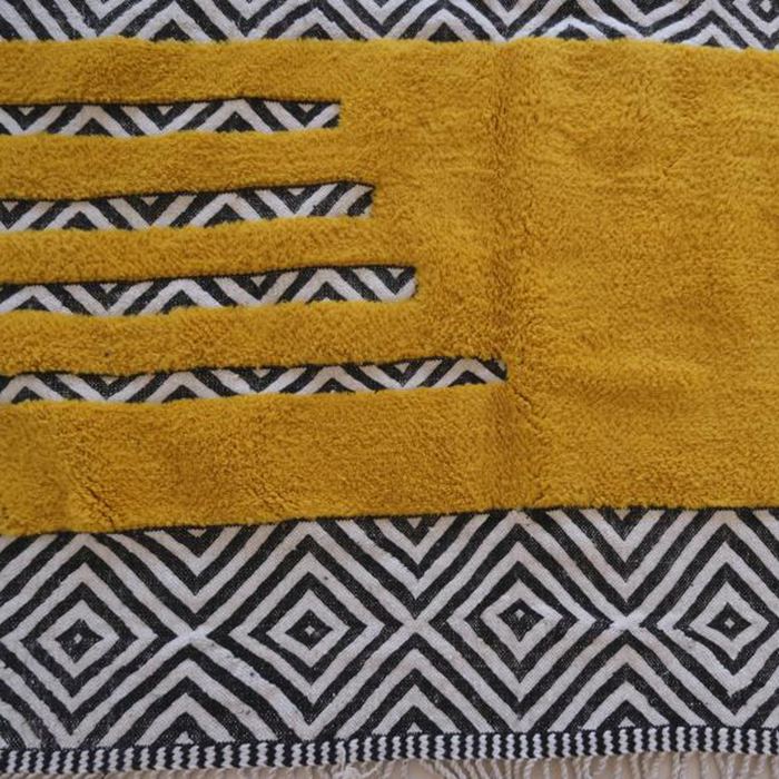 Moroccan custom rug from Beni Ourain, Wool and Thread, Yellow