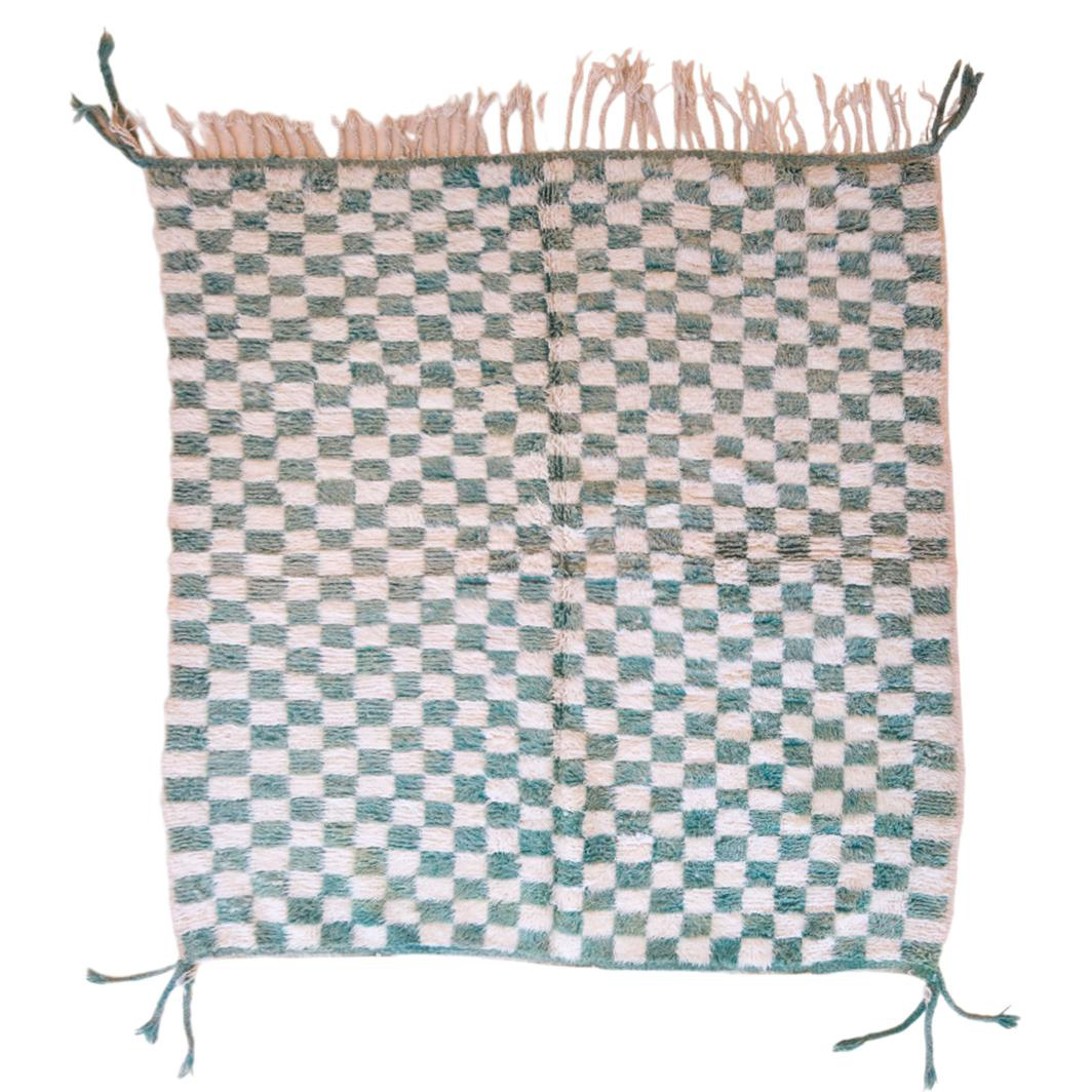 Moroccan custom rug from Beni Ourain, Wool and Thread, Green