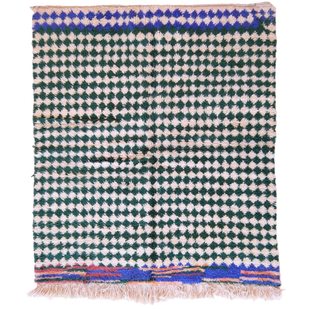 Moroccan custom rug from Beni Ourain, Wool and Thread, Green