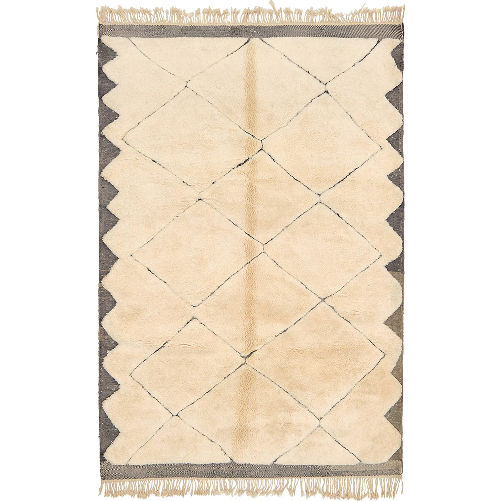 Moroccan custom rug from Beni Ourain, Wool and Thread, Off-white