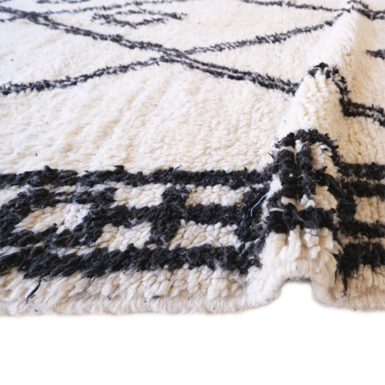 Moroccan custom rug from Beni Ourain, Wool and Thread, Black