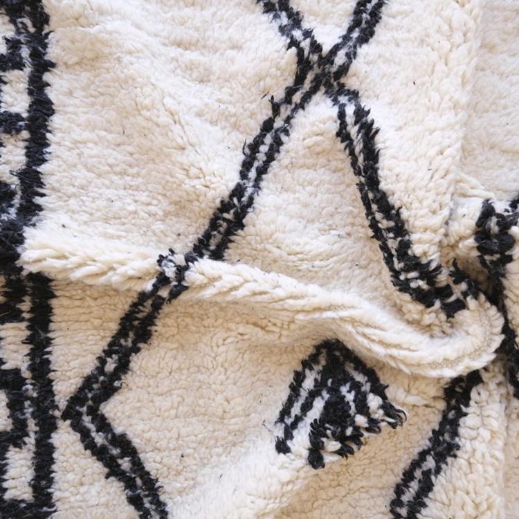 Moroccan custom rug from Beni Ourain, Wool and Thread, Black