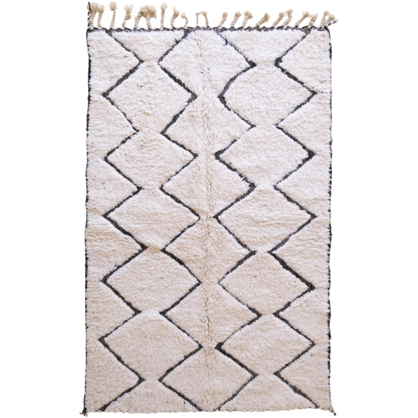 Moroccan custom rug from Beni Ourain, Wool and Thread, black and white