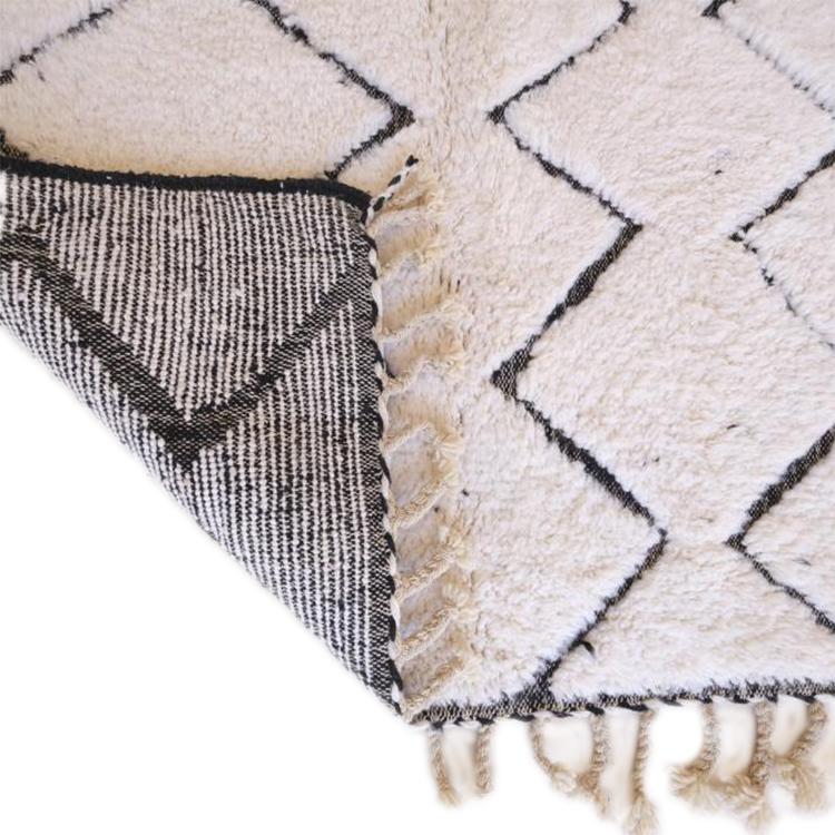 Moroccan custom rug from Beni Ourain, Wool and Thread, black and white