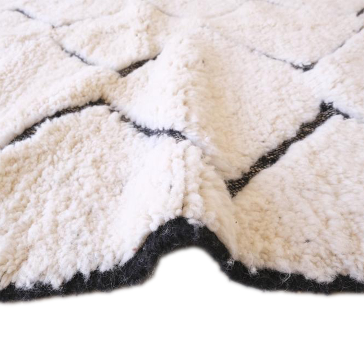 Moroccan custom rug from Beni Ourain, Wool and Thread, black and white