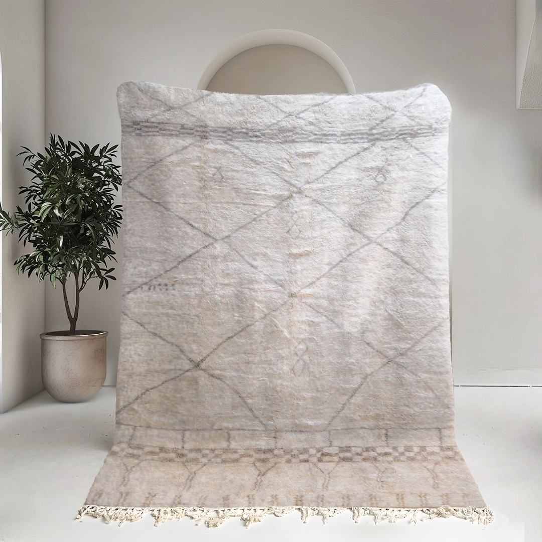 Moroccan custom rug from Beni Ourain, Wool and Thread, White