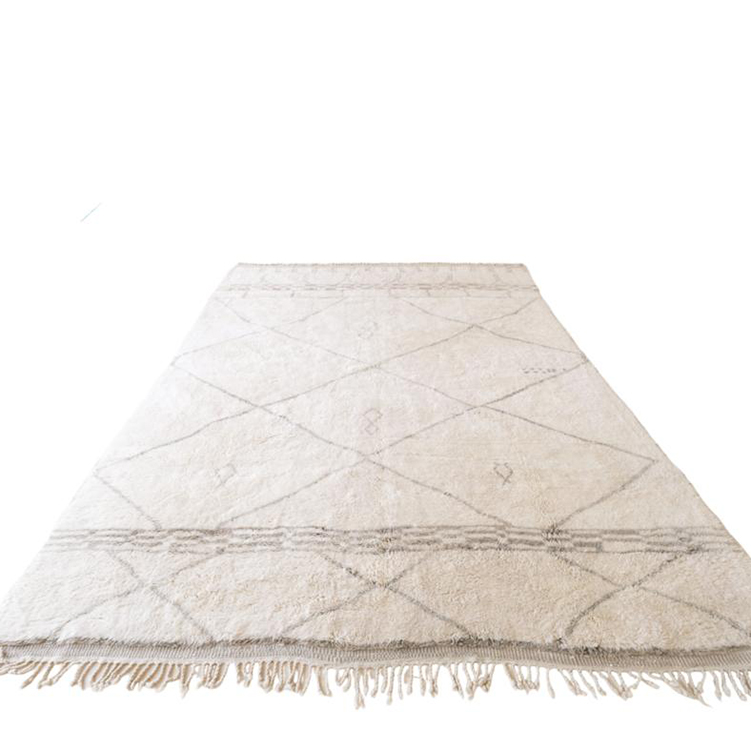 Moroccan custom rug from Beni Ourain, Wool and Thread, White