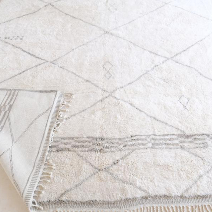 Moroccan custom rug from Beni Ourain, Wool and Thread, White