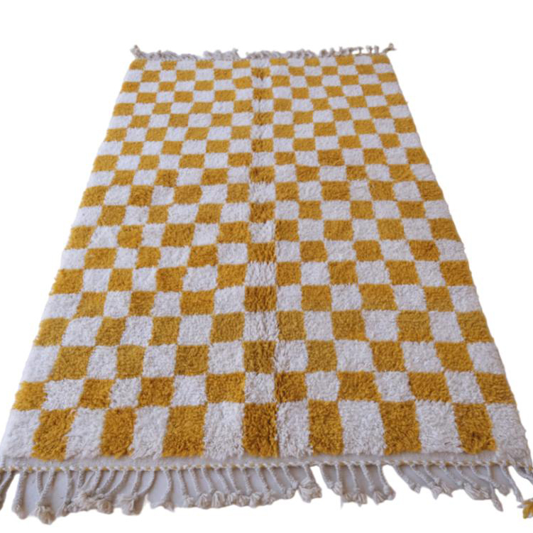Moroccan custom rug from Beni Ourain, Wool and Thread, Yellow