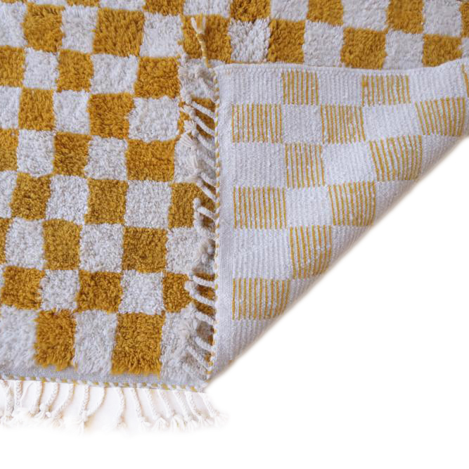 Moroccan custom rug from Beni Ourain, Wool and Thread, Yellow