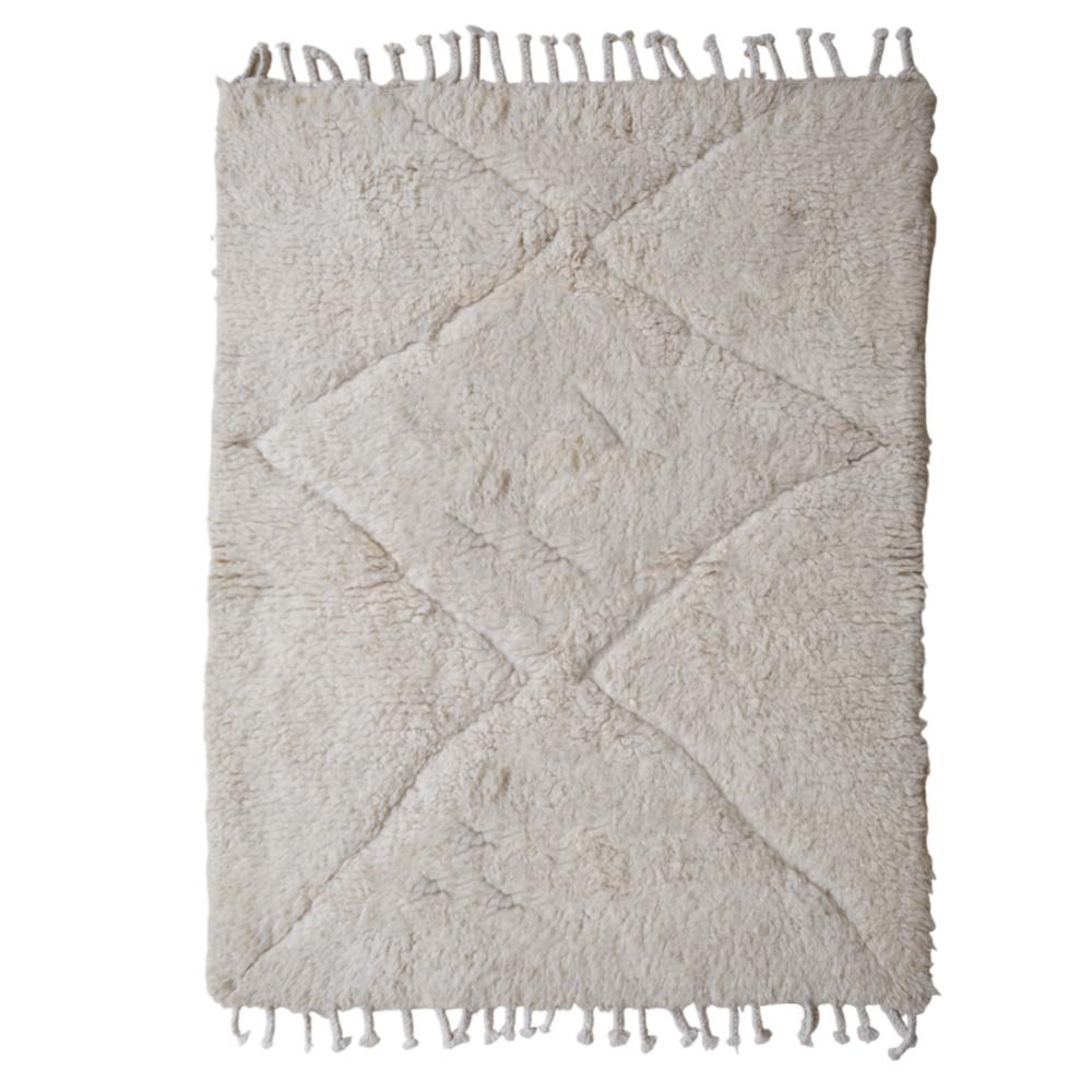 Moroccan custom rug from Beni Ourain, Wool and Thread, White