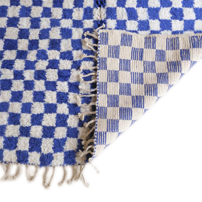 Moroccan custom rug from Beni Ourain, Wool and Thread, Blue