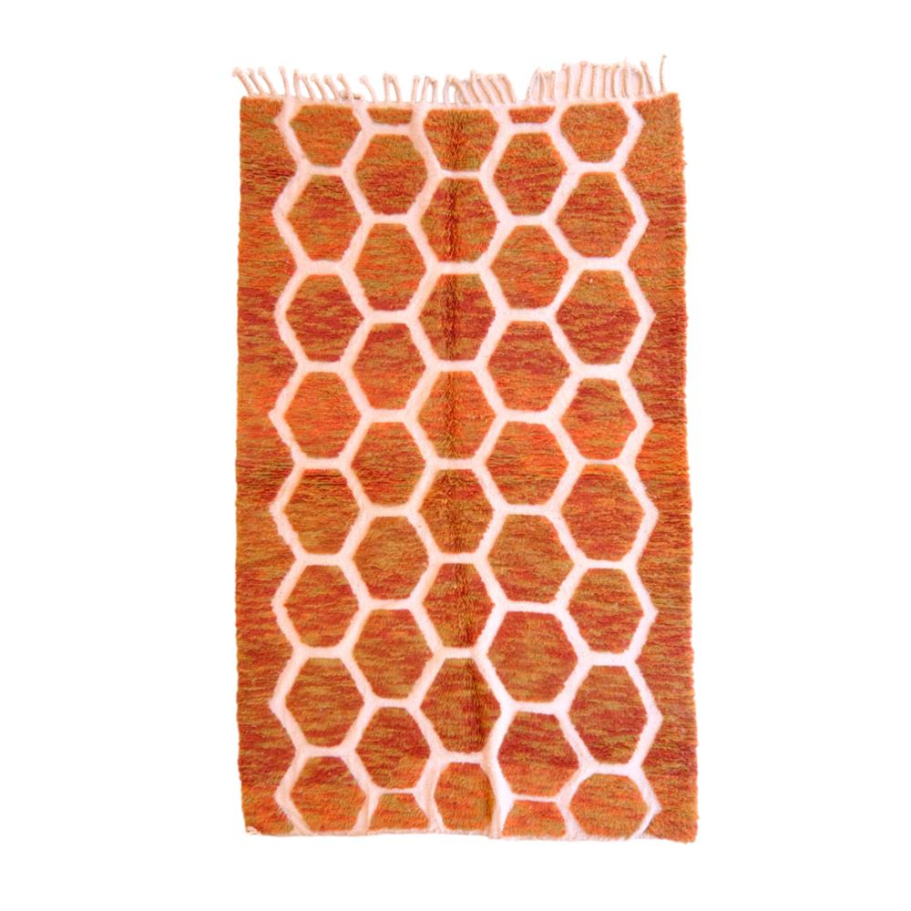 Moroccan custom rug from Beni Ourain, Wool and Thread, Orange