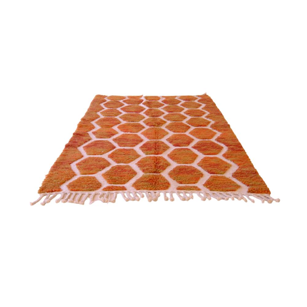 Moroccan custom rug from Beni Ourain, Wool and Thread, Orange