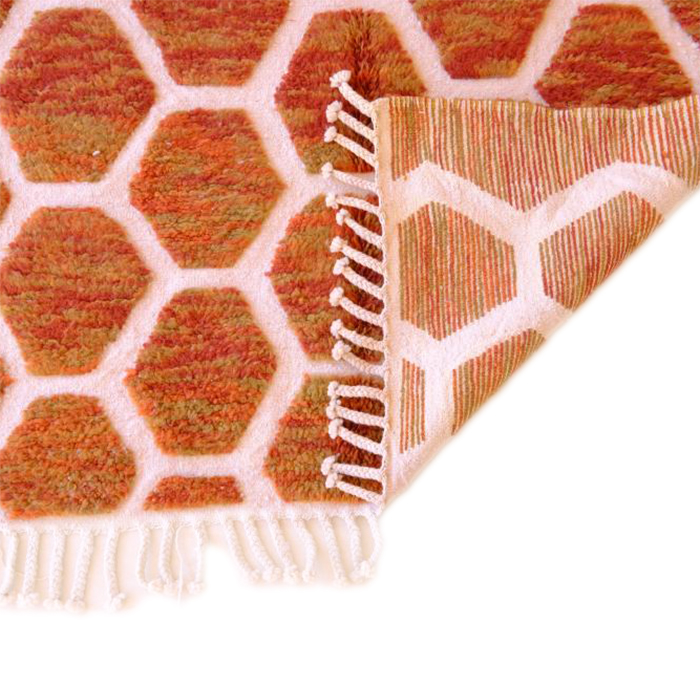 Moroccan custom rug from Beni Ourain, Wool and Thread, Orange