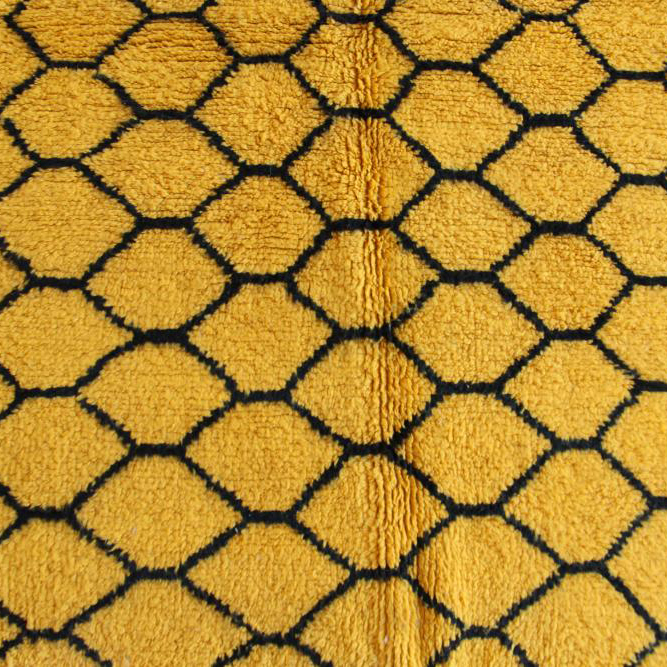 Moroccan custom rug from Beni Ourain, Wool and Thread, Yellow