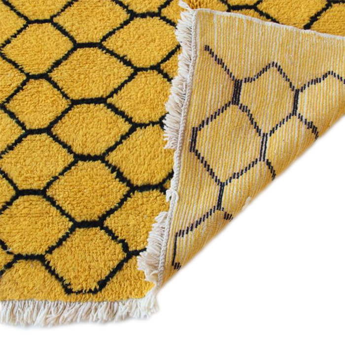 Moroccan custom rug from Beni Ourain, Wool and Thread, Yellow
