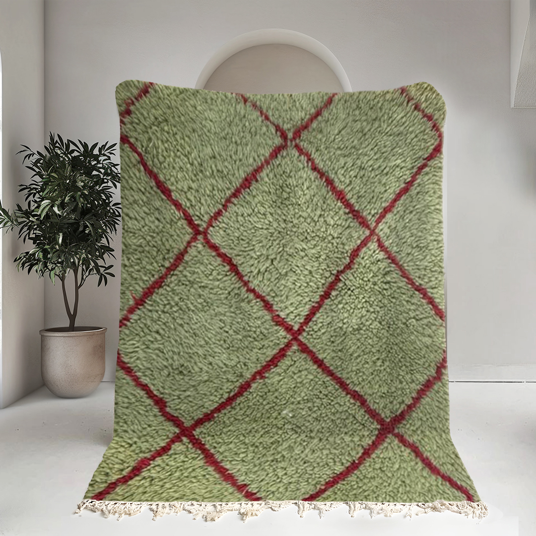 Moroccan custom rug from Beni Ourain, Wool and Thread, Green