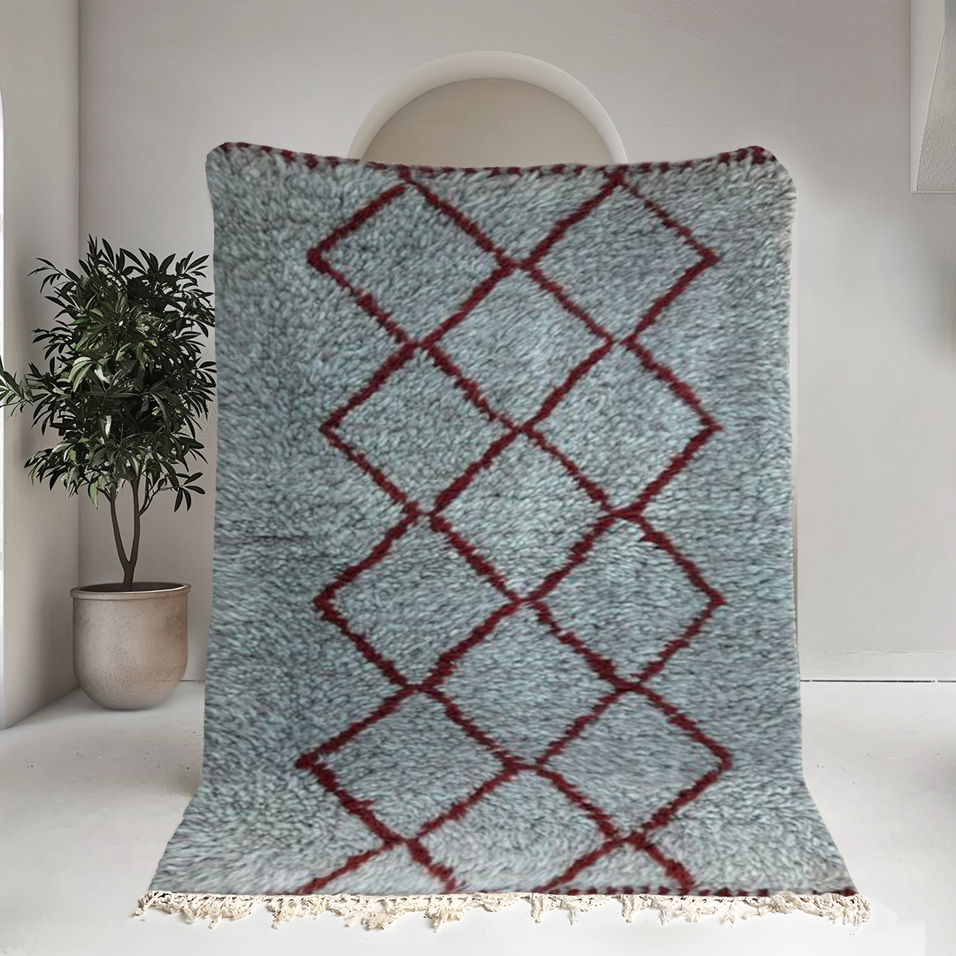 Moroccan custom rug from Beni Ourain, Wool and Thread, Blue