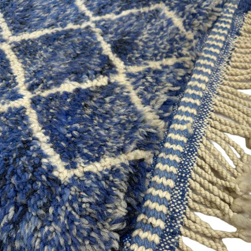 Moroccan custom rug from Beni Ourain, Wool and Thread, Blue
