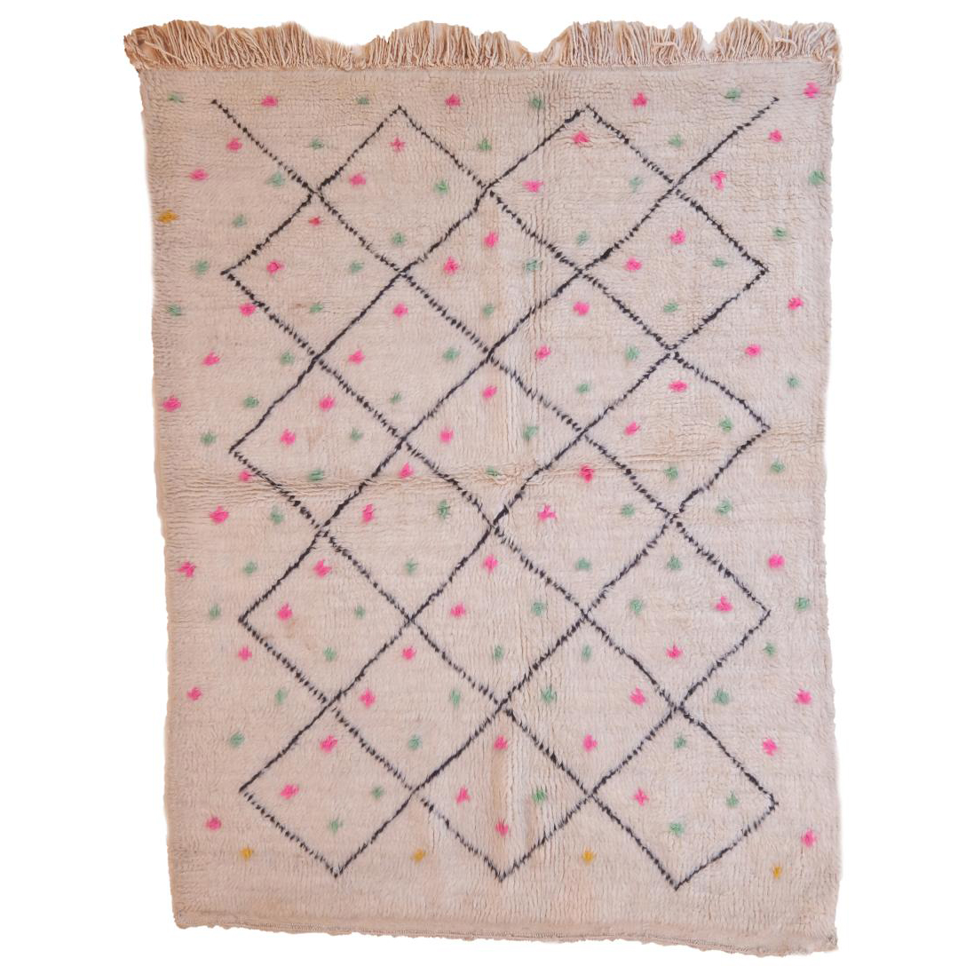 Moroccan custom rug from Beni Ourain, Wool and Thread, Colorful