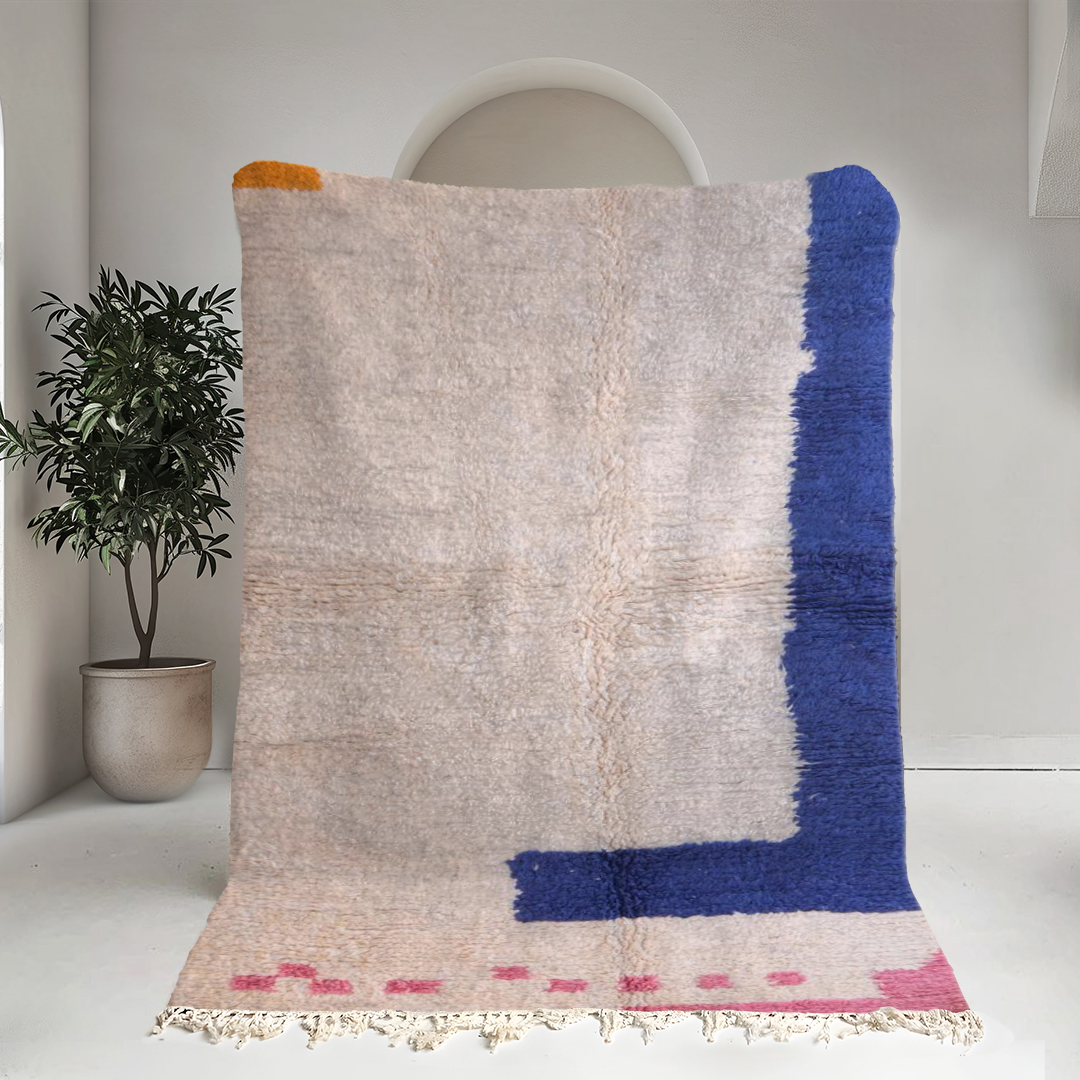 Moroccan custom rug from Beni Ourain, Wool and Thread, Colorful