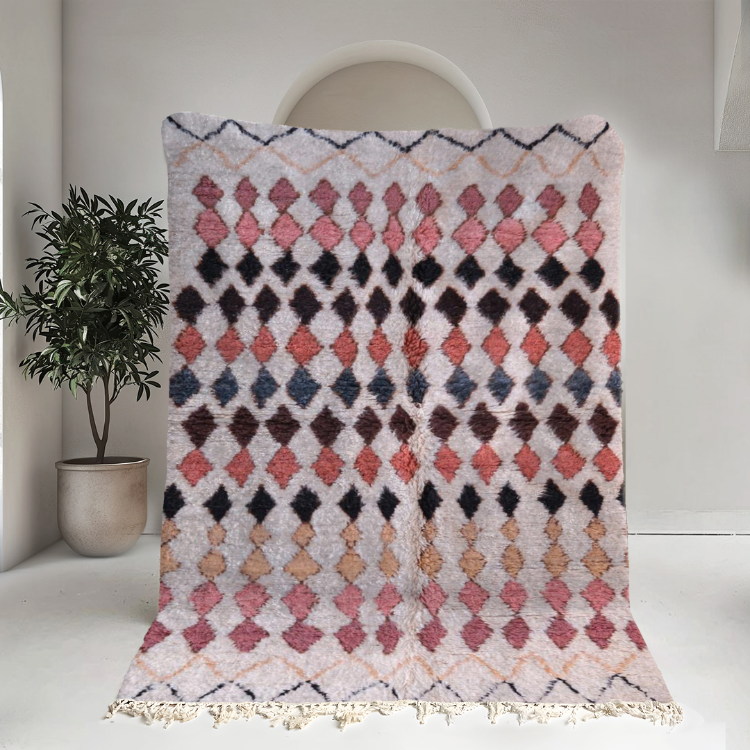 Moroccan custom rug from Beni Ourain, Wool and Thread, White