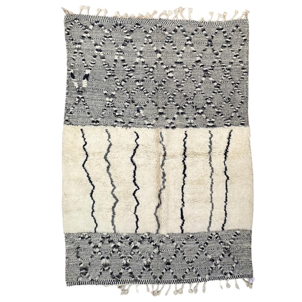 Moroccan custom rug from Beni Ourain, Wool and Thread, black and white