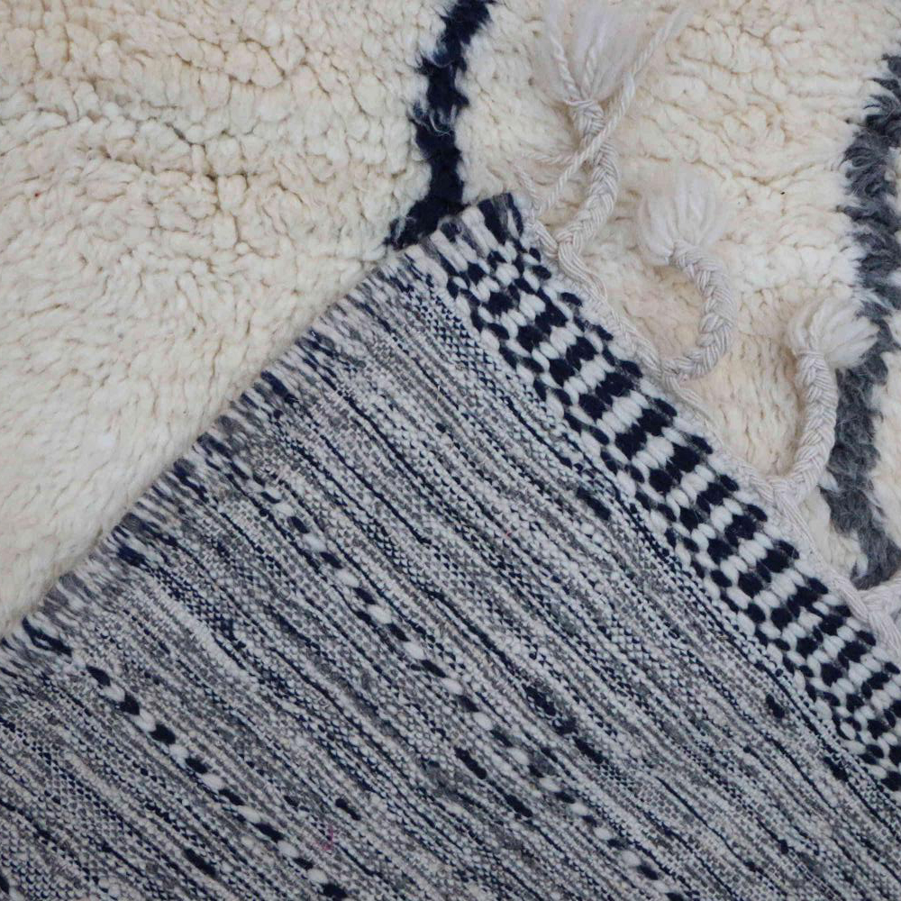 Moroccan custom rug from Beni Ourain, Wool and Thread, black and white