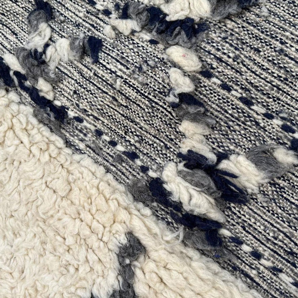 Moroccan custom rug from Beni Ourain, Wool and Thread, black and white