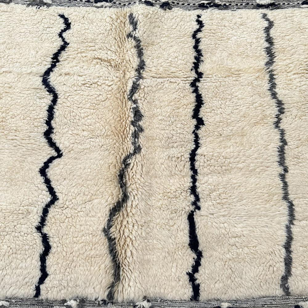 Moroccan custom rug from Beni Ourain, Wool and Thread, black and white