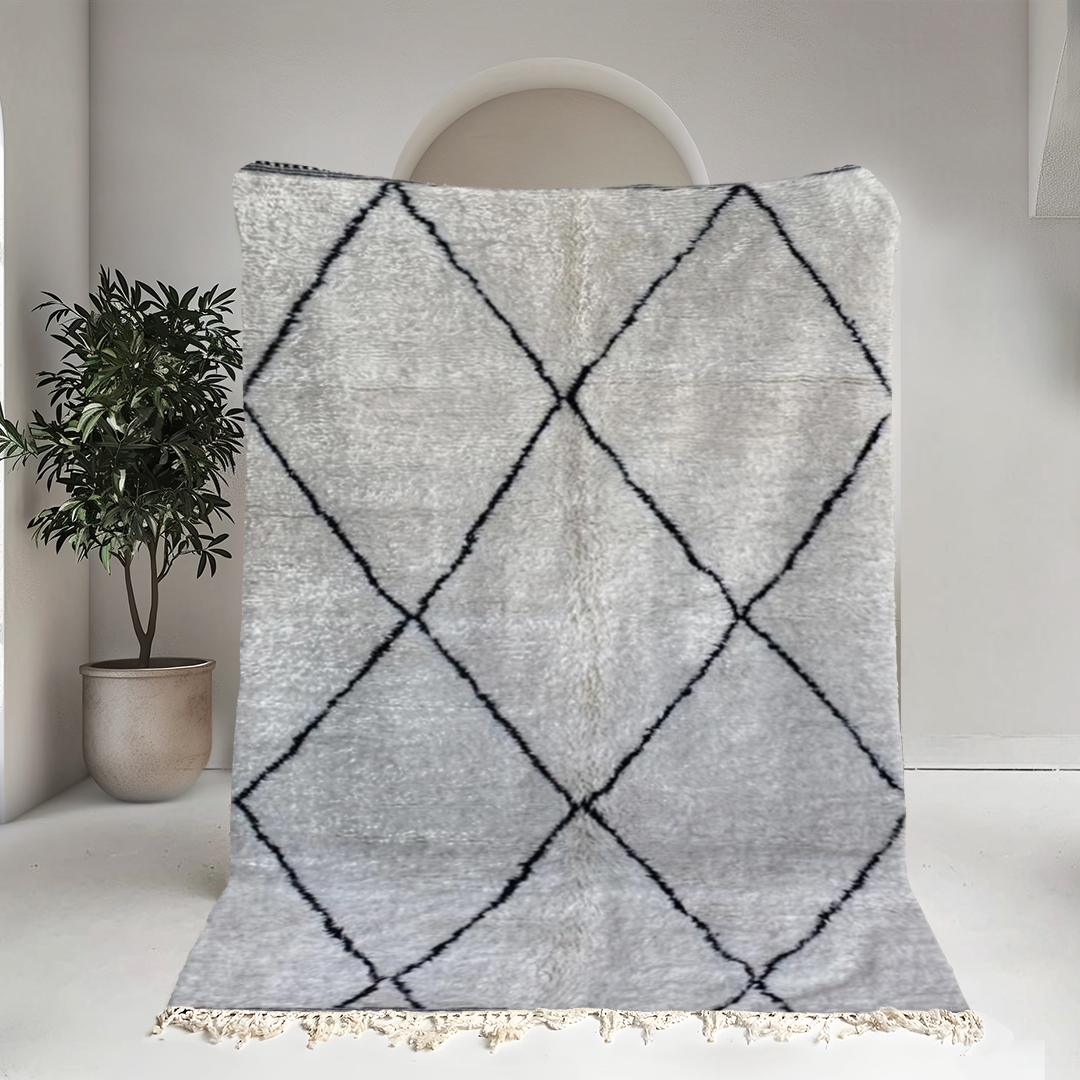 Moroccan custom rug from Beni Ourain, Wool and Thread, White