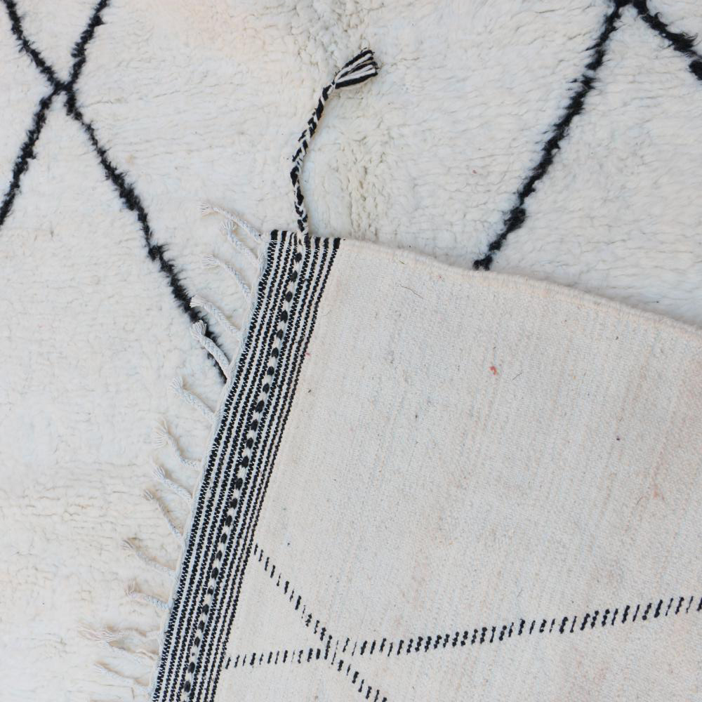 Moroccan custom rug from Beni Ourain, Wool and Thread, White