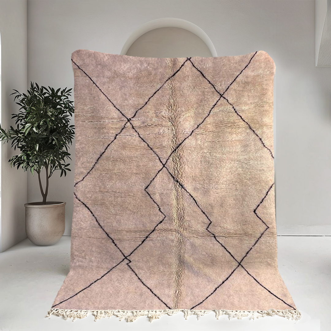 Moroccan custom rug from Beni Ourain, Wool and Thread, Off-white