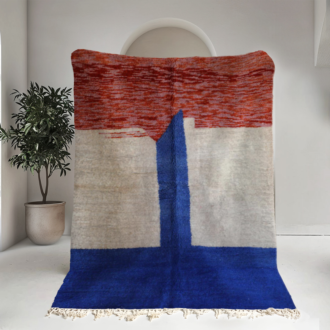 Moroccan custom rug from Beni Ourain, Wool and Thread, White