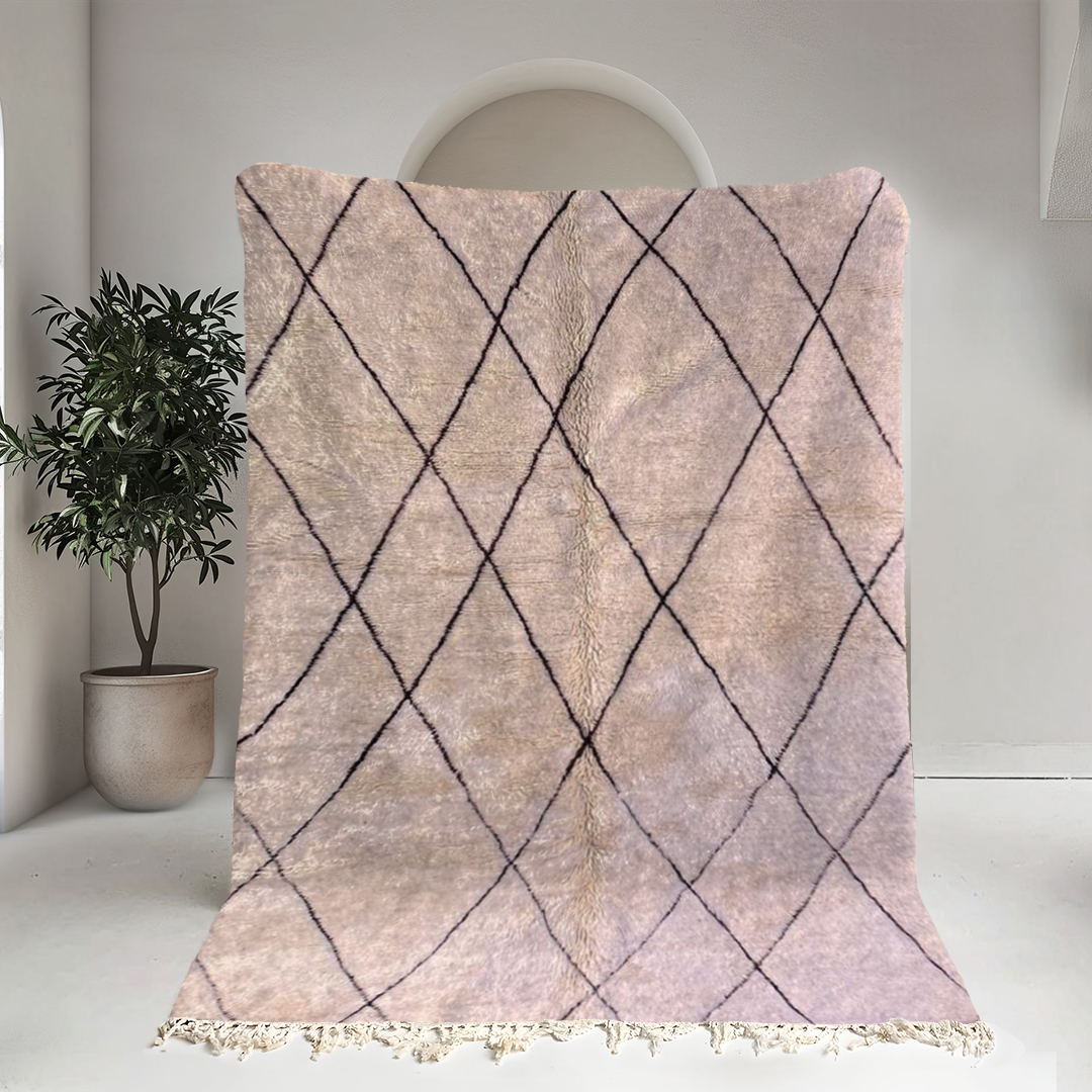 Moroccan custom rug from Beni Ourain, Wool and Thread, black and white