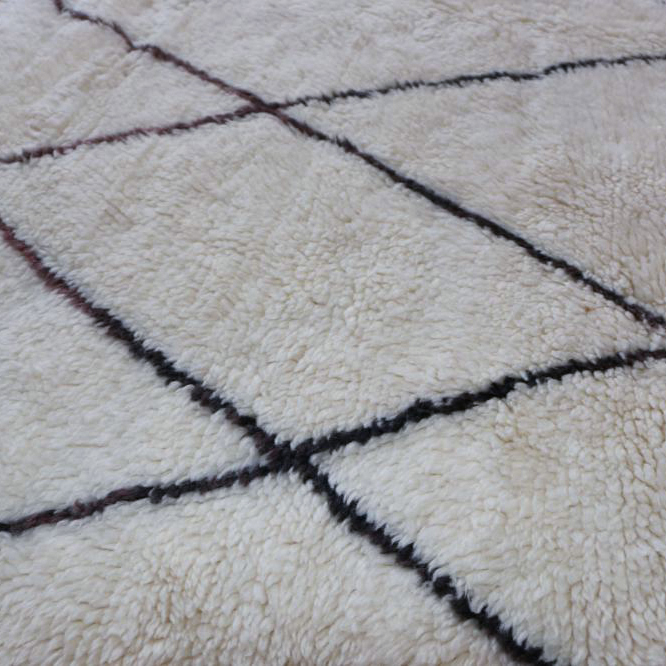 Moroccan custom rug from Beni Ourain, Wool and Thread, black and white
