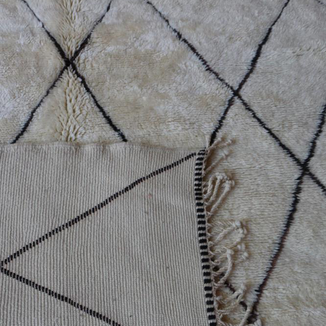Moroccan custom rug from Beni Ourain, Wool and Thread, black and white