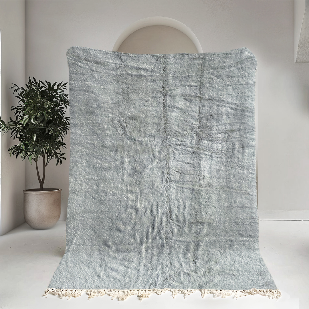 Moroccan custom rug from Beni Ourain, Wool and Thread, White