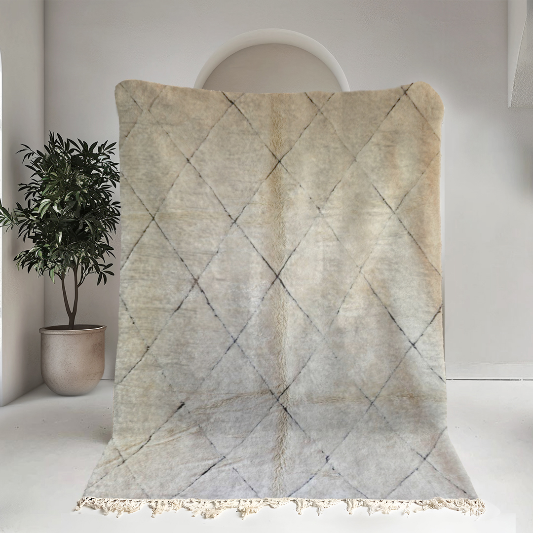 Moroccan custom rug from Beni Ourain, Wool and Thread, White
