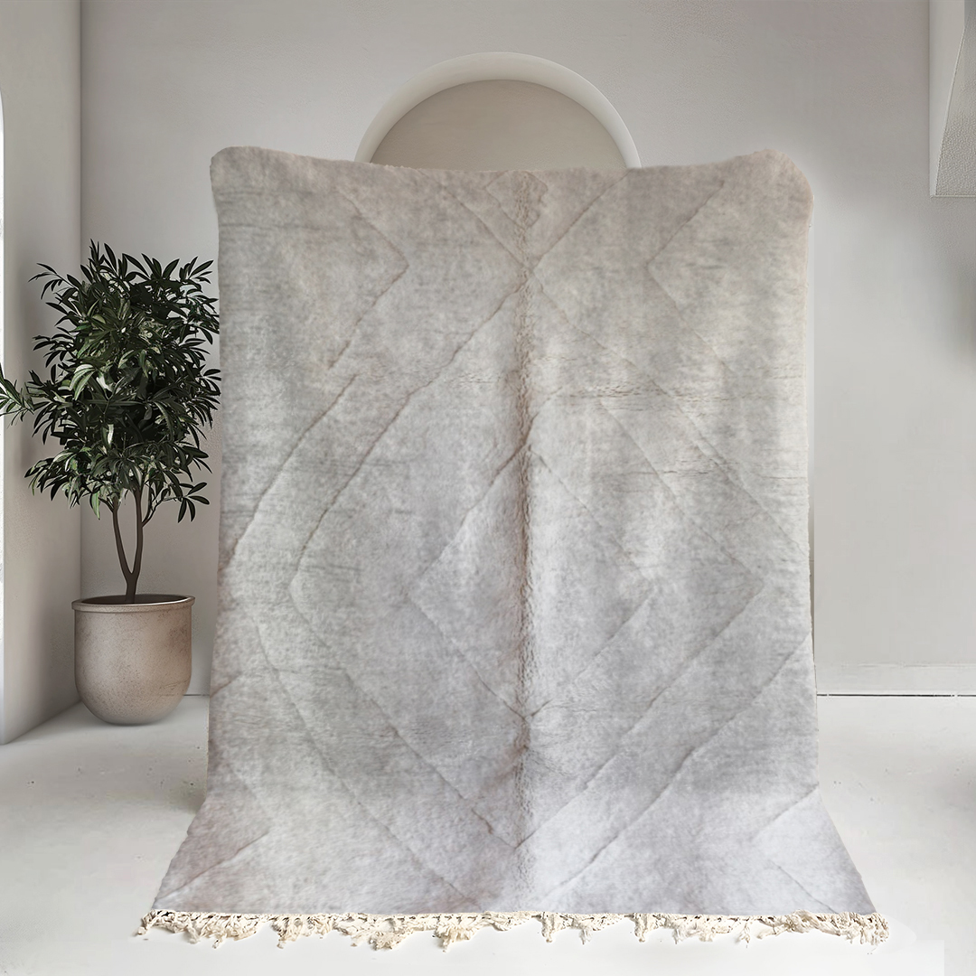 Moroccan custom rug from Beni Ourain, Wool and Thread, White