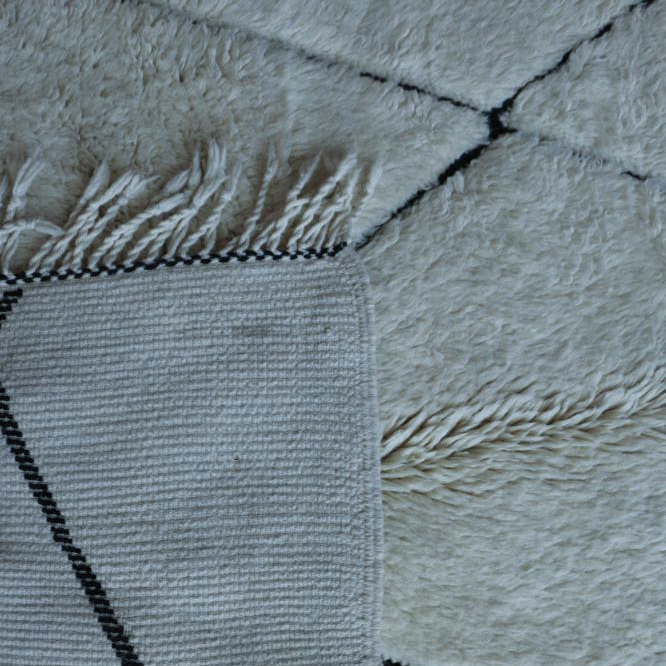 Moroccan custom rug from Beni Ourain, Wool and Thread, black and white